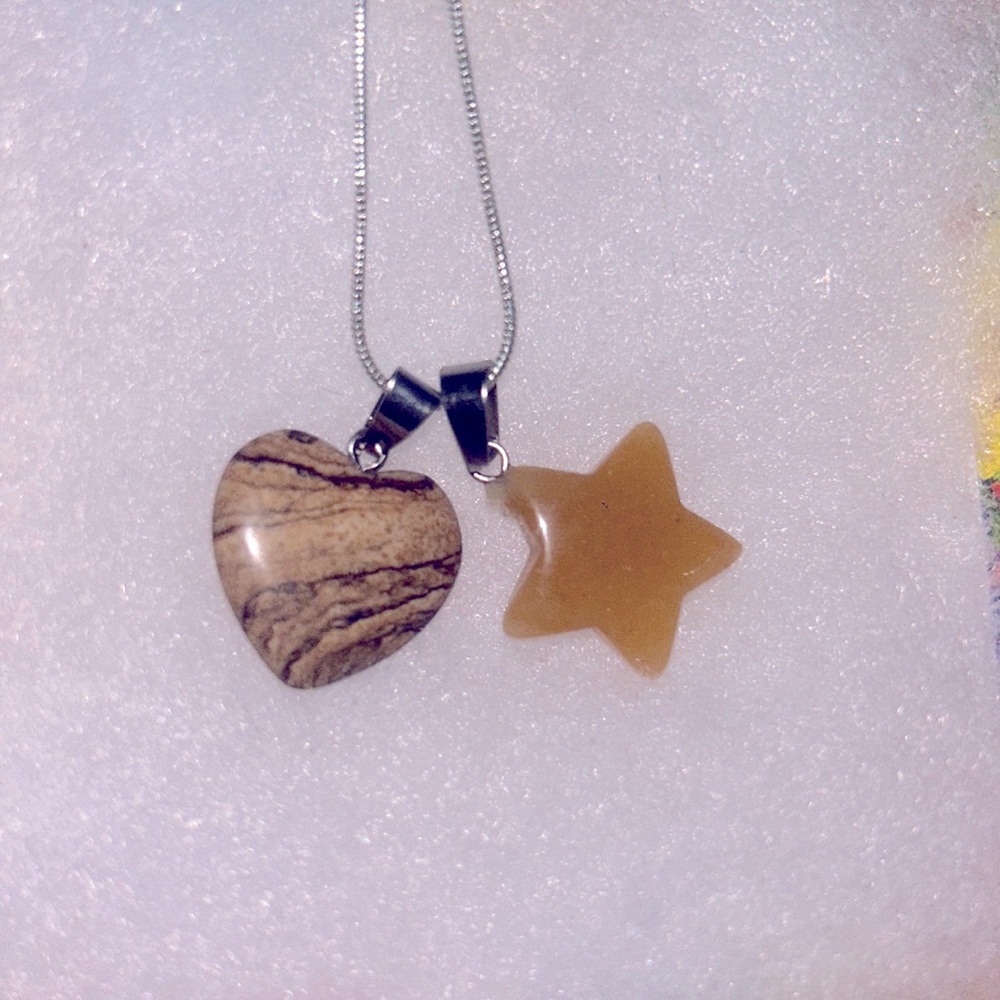 Sandstone heart ❤️ and Agate Star ⭐️ sterling silver 16” Necklace